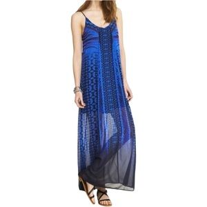 Express Blue and Black Geometric Print Spaghetti Strap Maxi Dress Size Small